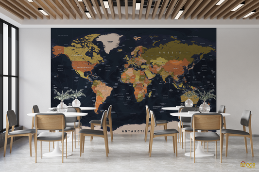 Office 3d wall mural world map in gold color